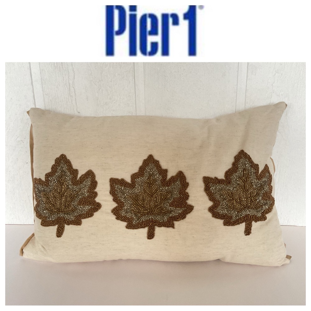 Pier 1 Knife Edge Fall Leaves Beaded Pillow